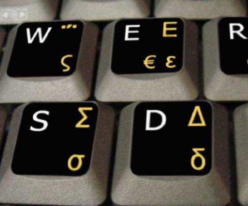 Grčko-engleski neprozirni natpisi na tipkovnici na crnoj pozadini za stolna računala, prijenosna računala i bilježnice