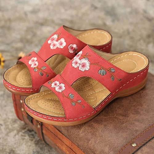 XIPCOKM Vezene papuče za žene na plaži odmor za odmor s lukom s lučnim klizačima Slajpovi ljetne sandale klinaste papuče