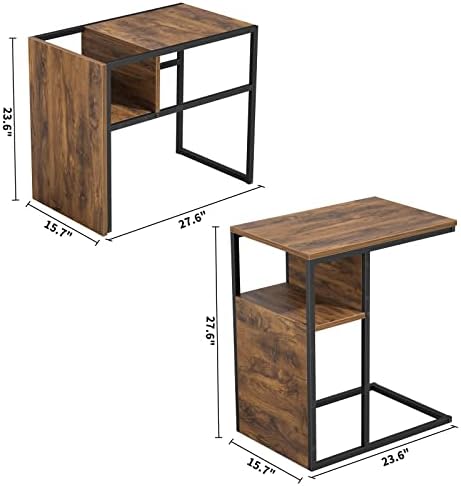 Pomoćni stolić u obliku slova C, reverzibilni pomoćni stolić s drvenom policom, pomoćni stolić za grickalice u dnevnoj sobi,