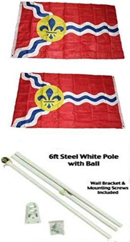AES St. Louis 3'x5 'Poliester 2 Ply dvostrana zastava s 6' bijelom zastavom Pole komplet s kuglom Topper