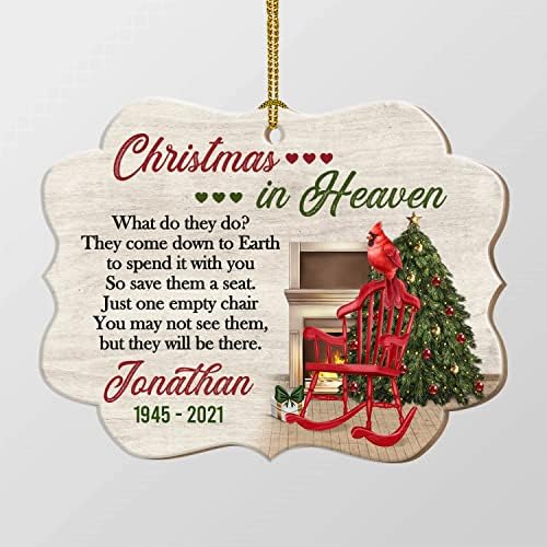Urvog Personalizirani Božić na nebu prazna stolica Crveni kardinalni ukras - Memorijal čuva božićni ukras, drveni ukras,